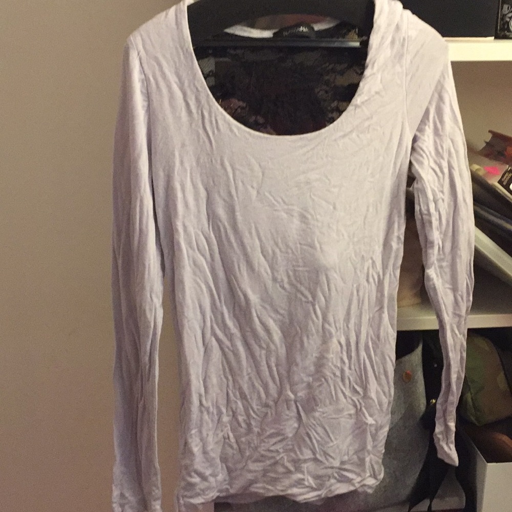 Grey long sleeve black lace top